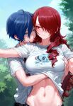  1boy 1girl blue_eyes blue_hair couple minato_arisato mitsuru_kirijo persona_3 red_eyes red_hair 