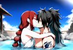  1boy 1girl black_hair couple fairy_tail irene_belserion kissing madara_uchiha red_hair 