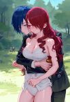  1boy 1girl blue_hair cleavage couple minato_arisato mitsuru_kirijo persona_3 red_hair white_panties 