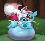  1futa 1girl cumflation hyper_belly nintendo pokemon sylveon vaporeon zixxious 