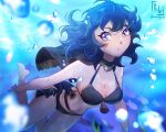  1girl alternate_costume bikini black_bikini black_swimsuit blue_eyes breasts byleth_(female)_(summer)_(fire_emblem) byleth_(fire_emblem) byleth_(fire_emblem)_(female) female female_only fire_emblem fire_emblem:_three_houses fire_emblem_heroes nintendo official_alternate_costume smkittykat solo_female swimsuit teal_hair underwater 