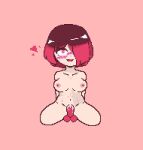 1girl alternate_universe bete_noire blushing_face breasts brown_hair dildo female_only glitchtale nude nude_female pixel_art red_background red_dildo red_eyes red_hair sex_toy simple_background squirt undertale undertale_au xtyasc