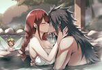  1boy 1girl black_hair couple fairy_tail irene_belserion kissing madara_uchiha red_hair 