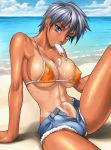  abs bad_photoshop bang-you beach bikini bikini_top blue_eyes denim denim_shorts erect_nipples futanari melting no_panties original penis photoshop popsicle short_hair shorts silver_hair solo swimsuit tan 