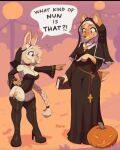  animal_ears corset female_only furry furry_only halloween halloween_costume jack-o&#039;-lantern nun nun_habit nun_hat nun_outfit pumpkin rabbit rabbit_ears rabbit_girl sleeves waspsalad 