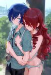  1boy 1girl blue_eyes blue_hair couple minato_arisato mitsuru_kirijo persona_3 red_eyes red_hair 