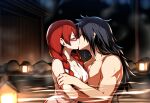  1boy 1girl black_hair cleavage couple fairy_tail glasses irene_belserion kissing madara_uchiha nude nude_male red_hair 