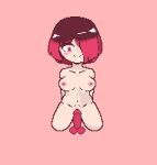 1girl bete_noire betty_noire breasts brown_hair dildo female_only glitchtale nude nude_female pixel_(artwork) red_background red_dildo red_eyes red_hair sex_toy simple_background undertale_au xtyasc