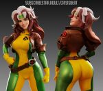  3d 3d_(artwork) big_ass big_breasts bodysuit brown_hair crisisbeat jacket marvel marvel_comics rogue smile white_hair x-men x-men:_the_animated_series x-men_97 