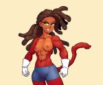  breasts brown_skin dragon_ball dragon_ball_gt dreadlocks monkey_tail nipples nortuet oc original_character red_fur saiyan saiyan_girl saiyan_tail tail 