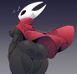 1girl 2023 anthro areola arthropod ass big_ass big_breasts black_body breasts cloak empty_eyes exposed_breasts female_only from_behind hollow_knight hornet_(hollow_knight) insects looking_at_viewer looking_back mask mostly_nude nipple nude_female red_cloak redpandabobana sideboob standing team_cherry thick_thighs wide_hips