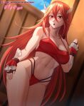 1girl 1girl alluring alternate_costume athletic_female bare_arms bare_legs bare_midriff bare_shoulders bare_thighs big_breasts bikini blush breasts cleavage collarbone cordelia_(fire_emblem) cordelia_(summer)_(fire_emblem) day female_abs fingerless_gloves fire_emblem fire_emblem_awakening fire_emblem_heroes fit_female gloves hair_between_eyes hair_ornament high_res hocen indoors long_hair looking_at_viewer midriff nintendo official_alternate_costume open_mouth red_bikini red_eyes red_hair red_swimsuit swimsuit thighs toned variant_set very_long_hair