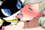  1girl ann_takamaki beastiality breasts cat french_kiss morgana nipples persona_5 