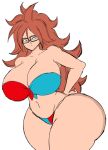 android_21 blue_eyes brown_hair dragon_ball earrings gigantic_ass gigantic_breasts glasses hourglass_figure momiji_(artist)