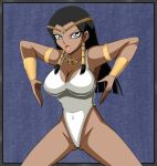 1girl ass_visible_through_thighs dark-skinned_female haigure haigure_pose highleg highleg_leotard huge_ass huge_breasts isis_ishtar necklace stockings yu-gi-oh