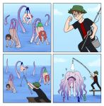  ass ass bikini butt_crack comic fishing fishing_rod monster monster_girl multiple_girls wedgie 