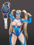  1girl bare_shoulders blonde_hair championship_belt cleavage_cutout clothing_cutout high_res long_hair mask mika_nanakawa rainbow_mika street_fighter treartz twin_tails wrestling_outfit wwe wwe_smackdown_women&#039;s_championship_belt 