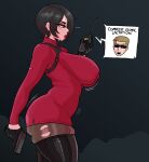  ada_wong ada_wong_(adriana) albert_wesker asian asian_female big_breasts black_hair bouncing_breasts bouncing_butt dress gloves gun handgun large_ass latex_boots loggus_doggus meme pantyhose pistol red_lipstick resident_evil resident_evil_4 resident_evil_4_remake separate_ways shiny_boots short_hair stockings sweat sweatdrop sweater sweater_dress thick_ass thick_thighs thighhigh_boots torn_clothes torn_pantyhose turtleneck twitter walkie_talkie 