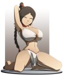  1girl alternate_breast_size armpit arms_behind_head avatar:_the_last_airbender barefoot big_breasts bikini braid breasts brown_hair cleavage closed_eyes female_focus female_only happy hourglass_figure huge_breasts kneel long_hair midriff older older_female pink_choker pinup ravenravenraven smile solo_female solo_focus stretching swimsuit tagme teen thick_thighs thin_waist ty_lee under_boob white_swimsuit young_adult 