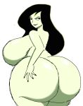 black_hair disney gigantic_ass gigantic_breasts green_eyes green_skin hourglass_figure kim_possible looking_back momiji_(artist) shego smirk