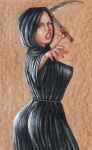 bald bald_woman black_robe bladed_weapon capcom clothed colored_pencil_(medium) cult cultist deviantart edithemad female_cultist fenale_zealot hentai-foundry hood hooded_cloak las_plagas los_illuminados resident_evil resident_evil_4 resident_evil_4_(remake) resident_evil_4_remake robe sickle side_view thick thick_ass weapon weapon_behind_back weapon_carrier weapon_in_hand weapon_over_shoulder wielding zealot zealot_(resident_evil)