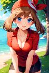  ai_generated bandanna blue_eyes breasts brown_hair creatures_(company) female_focus game_freak haruka_(pokemon) looking_at_viewer may_(pokemon) nature nintendo pokemon_(anime) 