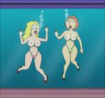  20th_century_fox 2_girls 2girls against_glass ahe_gao american_dad asphyxiation bikini bikini_bottom blonde_hair breast_squish breasts breasts_on_glass cameltoe crossover drown drowning family_guy female female_only francine_smith glass high_heels lois_griffin red_hair sexfightfun shoes submerged underwater water window 