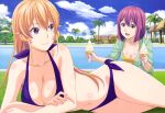 10s 2_girls absurd_res alluring arato_hisako beach_umbrella big_breasts bikini blonde_hair breasts brown_eyes chair cleavage cloud day food food_wars food_wars!:_shokugeki_no_souma high_res hood hoodie ice_cream ice_cream_cone long_hair lounge_chair lying medium_breasts multiple_girls nakiri_erina non-web_source nyantype official_art on_side outside palm_tree pink_hair pool poolside purple_bikini purple_eyes shokugeki_no_souma sky smile swimming_pool swimsuit tree umbrella voluptuous water