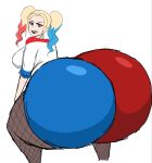  blonde_hair blue_eyes blue_hair butt_expansion dat_ass dc dc_comics gigantic_ass harley_quinn looking_back momiji_(artist) red_hair smirk 