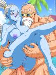 1boy 1girl anal anal_sex bald blue_skin bread dragon_ball dragon_ball_super dragon_ball_z glasses master_roshi muscular purple_eyes sano-br vados white_hair