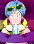 1boy 1girl :>= animated big_penis blue_eyes blue_hair bulma bulma_brief bulma_briefs cheating dragon_ball dragon_ball_super eyewear_on_head fellatio female gmeen huge_cock interspecies jaco jaco_the_galactic_patrolman lipstick_on_penis looking_at_viewer loop male male/female milf oral penis pov pov_eye_contact shounen_jump sound sunglasses sunglasses_on_head video webm