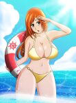 alluring beach big_breasts bikini bleach cleavage grey_eyes inner_tube inoue_orihime kurosaki_orihime mistowing ocean swimsuit