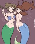  2021 2_girls 2girls artist_name ass bad_censor bangs big_breasts blue_eyes bra breast_size_difference breasts brown_hair clam_shell cleavage covering dated double_bun double_v doughnut_hair_bun female_focus female_only game_freak grin hair hair_bun hair_buns hairbun happy hilda_(pokemon) looking_at_viewer looking_back medium_breasts mermaid mermaid_tail multiple_girls nintendo pinup pokemon pokemon_bw pokemon_bw2 ponytail rosa_(pokemon) seashell_bra seashell_pasties shell_bikini sideboob simple_background smiling_at_viewer sooperman swimming teen teenage_girl tied_hair underwater v water young_adult 