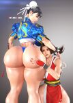 1girl 2_girls 3d alternate_ass_size antarxrigel asian asian_female ass_grab ass_worship big_ass big_breasts black_hair blue_g-string blue_thong brown_hair bubble_ass bubble_butt capcom chun-li cleavage cleavage_cutout clothed clothing crossover face_on_ass fatal_fury feet_out_of_frame female_face_near_ass female_only g-string huge_breasts insanely_hot king_of_fighters kunoichi large_ass large_butt large_thighs light-skinned_female light_skin long_hair mai_shiranui multiple_girls nail_polish ponytail sexy sexy_ass sexy_body sexy_breasts simple_background smelly_ass snk standing street_fighter thick_legs thick_thighs thunder_thighs tied_hair wide_hips yuri