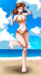 1girl 1girl 1girl alluring beach big_breasts big_breasts bikini blue_eyes breasts brown_hair cleavage feet female_only high_res legs looking_at_viewer mario_(series) nintendo ocean open_mouth princess_daisy short_hair smile sonicheroxd super_mario_bros. swimsuit thighs water yellow_bikini