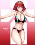 1girl alluring alternate_costume bikini breasts heroine looking_at_viewer nintendo posing pyra red_eyes red_hair sonicheroxd swimsuit xenoblade_(series) xenoblade_chronicles_2