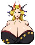 black_maria blonde_hair gigantic_breasts horns kimono momiji_(artist) one_piece pipe