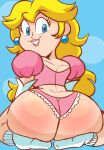  1girl ass big_ass blonde_female blonde_hair blue_eyes bottom_heavy bubble_ass bubble_butt crop_top crown dat_ass earrings eyelashes fat_ass fat_butt female_only huge_ass insanely_hot instantnudeles large_ass large_butt looking_at_viewer mario_(series) nintendo panties princess_peach rear_view sexy sexy_ass super_princess_peach thick_ass thick_thighs video_games wide_hips 