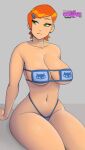 ben_10 big_breasts bikini bikini_bottom bikini_top cartoon_network cleavage eyepatch_bikini green_eyes gwen_tennyson highleg_bikini looking_away orange_hair phat_smash short_hair sitting string_bikini thick_thighs thin_waist wide_hips