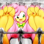 1girl 1girl 1girl 4_toes amy_rose anthro ass bare_shoulders bed bikini bra breasts claws close-up clothed feet female_only foot_fetish furry green_bikini green_eyes green_swimsuit hedgehog looking_away on_back pink_fur pink_hair sega short_hair sonic_the_hedgehog_(series) swimsuit tail toes xptzstudios