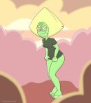  1girl alien_girl big_breasts black_shirt breast_expansion cartoon_network exposed_breasts female female_focus female_only flashing_breasts flip_flops gem_(species) gif glasses green_skin hammerspace huge_breasts lift_shirt lifting_shirt massive_breasts melieconiek no_bra no_panties no_pants peridot peridot_(steven_universe) steven_universe 