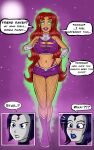 1girl 2_girls alien alien_girl bimbo breast_expansion clothing demon_girl fishnets footwear human polmanning raven_(dc) ripped_clothing starfire teen_titans thick_lips