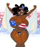  1girl 2022 4th_of_july american_flag american_flag_bikini big_breasts breasts brown_eyes brown_skin buckteeth curvy curvy_body dark-skinned_female dreadlocks female_only hoop_earrings huge_breasts jerikah_hunter milf original original_character pubic_hair slb 