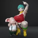  1boy 1girl 3d after_sex animated ass big_ass big_breasts bulma bulma_brief cellphone cum_inside dragon_ball generalbuta little_penis oolong panties phone pussy v 