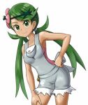 1girl animated apron areolae armpits ass bare_shoulders belly bent_over blush breasts cleavage cleft_of_venus clothed creatures_(company) dark-skinned_female dark_skin eld_(ljhlee12) eraser erect_nipples eyelashes female female_only flower game_freak green_eyes green_hair hairband hand_on_hips hand_on_leg human long_hair looking_at_viewer mallow_(pokemon) music navel nintendo nipples nude nude_filter pink_shirt pokemon_(anime) pussy shirt smile sound standing twintails video