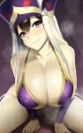 1girl 1girl 1girl bangs big_breasts bikini breasts brown_hair cleavage clothed_female fate_(series) female_focus female_only grin hoop_earrings huge_breasts long_hair looking_at_viewer mature mature_female mu-nyako solo_female solo_focus sweat tagme video_game_character video_game_franchise xuanzang_(fate)