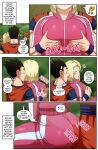 android_18 ass big_ass big_breasts blonde_hair dragon_ball dragon_ball_super erect_penis gohan gohan_(dragon_ball_z) grabbing_breasts huge_ass milf pinkpawg sports_uniform