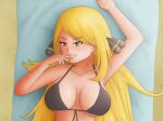  1female 1girl 2018 beach big_breasts bikini black_bikini blonde_hair breasts creatures_(company) cynthia_(pokemon) digital_drawing_(artwork) digital_media_(artwork) female_only finger_on_mouth fit_female game_freak hair_bow long_hair looking_at_viewer lying_on_bed lying_on_floor midriff nintendo pale-skinned_female pale_skin panties pokemon pokemon_dppt pokemon_trainer saf-404 safartwoks safartworks seductive_eyes seductive_look sexy_body shiny_skin smiley_face straight_hair swimsuit upper_body video_game_character yellow_eyes 