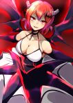  &gt;:) 1girl 1girl absurd_res aged_up agetama bare_shoulders bat_hair_ornament big_breasts blush breasts cleavage commentary_request cowboy_shot demon_girl demon_horns demon_wings dress elbow_gloves fangs gabriel_dropout gloves hair_between_eyes hair_ornament hair_rings hallelujah_essaim halterneck high_res horns looking_at_viewer outstretched_arms parted_lips red_eyes red_hair satanichia_kurumizawa_mcdowell slit_pupils smile spread_arms v-shaped_eyebrows wings 