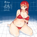  1girl bath bikini breasts curvy female hips huge_breasts mori_hikiko original plump red_eyes red_hair solo swimsuit teriyaki thick_thighs thighs wide_hips 